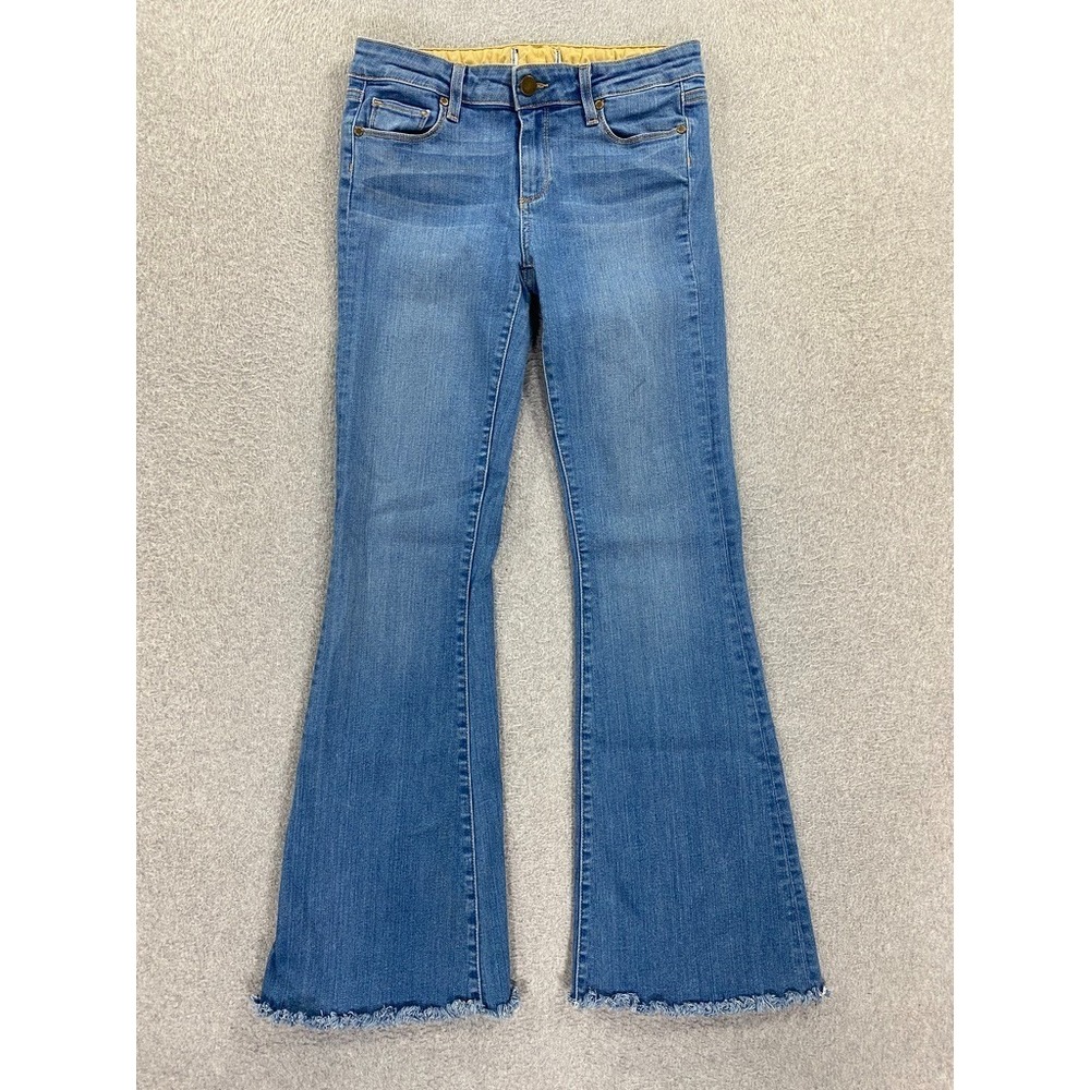 PAIGE Fiona STRETCH Bell Bottom Flare Jeans Women's 28 Light Wash Raw Hem Y2K